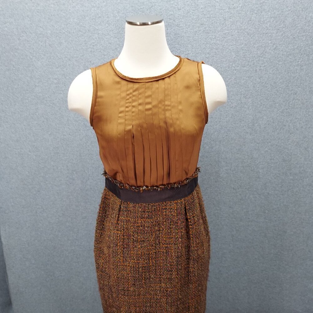Jones New York Collection Brown Dress Tweed and Satin Top size 6P‎